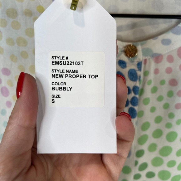 NWT Emily McCarthy Proper Blouse Top Womens Sz Small Bubbly Short Sleeve Tencel - Picture 5 of 11